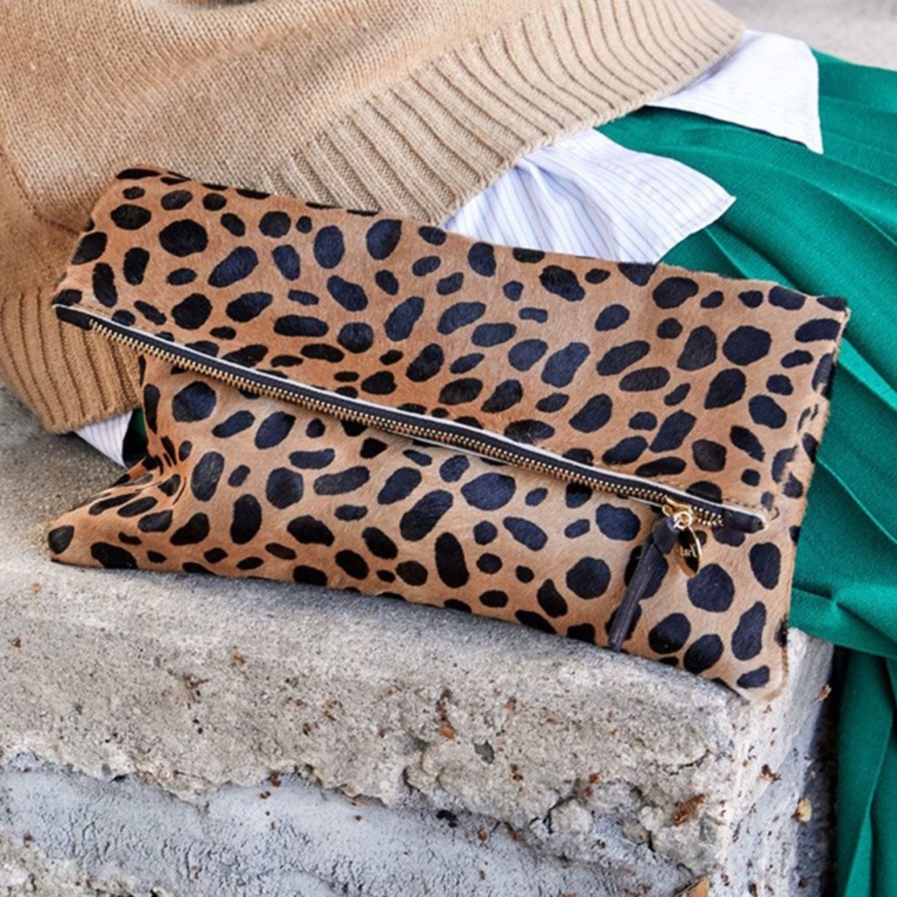 Clare V Foldover Clutch Leopard Hair On